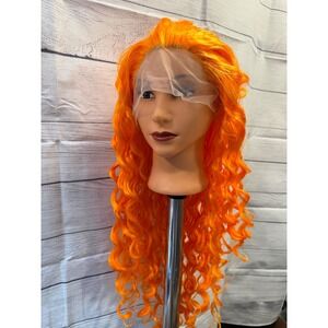 Orange curly synthetic lace front wig